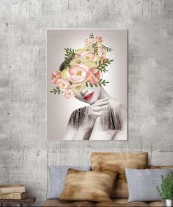826-CANVASWALLPRINT-BE Abstract Canvas Poster Nordic Modern Decoration Woman with Flower Wall Art Print Painting Decorative Picture Home