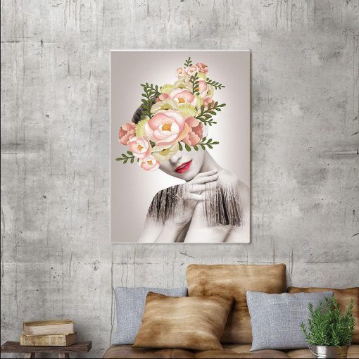 826-CANVASWALLPRINT-BE Abstract Canvas Poster Nordic Modern Decoration Woman with Flower Wall Art Print Painting Decorative Picture Home