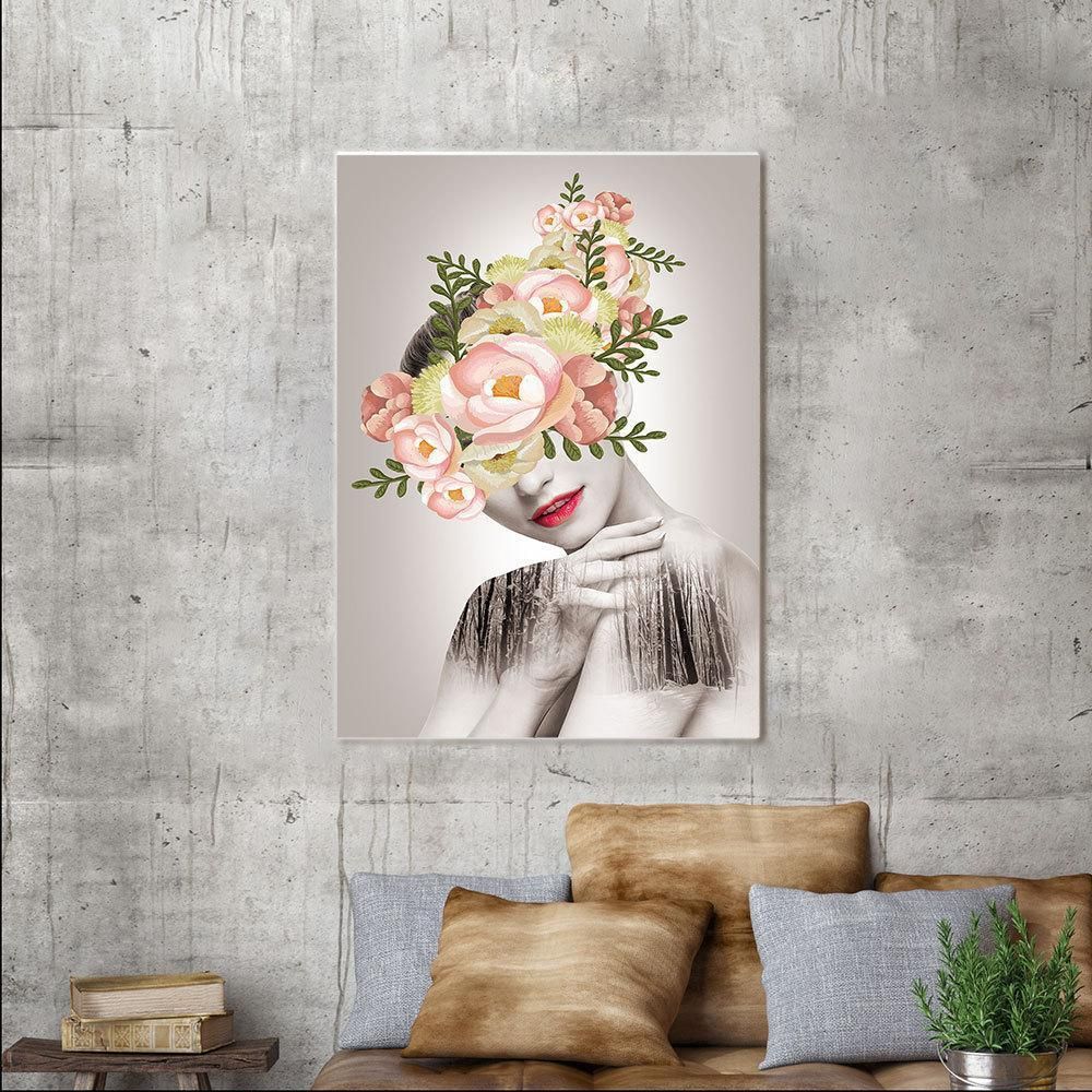 Abstract Modern Woman With Flower Wall Art Print Painting Picture ...