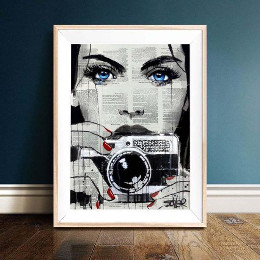 823-CANVASWALLPRINT-BE Abstract Poster Newspaper Camera Canvas Painting Woman Posters and Prints Modern Wall Art Picture For Living