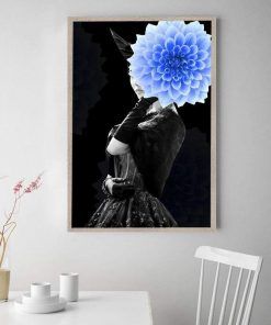 821-CANVASWALLPRINT-BE Beauty Woman with Blue Flower Canvas Poster Nordic Print Ocean Modern Painting Decoration Picture for Living