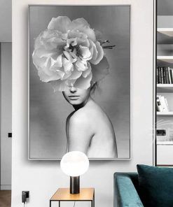 788-CANVASWALLPRINT-BE Fashion Woman Poster Black And White Canvas Painting Flower Posters and Prints Wall Pop Art Picture
