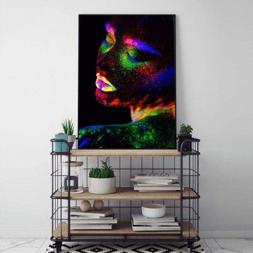809-CANVASWALLPRINT-BE Neon Figure Painting Prints Iridescent Modern Posters Abstract Wall Art Pictures For Living Room Cuadros Decoracion