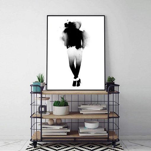 804-CANVASWALLPRINT-BE Simple Nordic Art Vogue Black and White Posters and Prints Watercolor Effect Painting Letter Picture Home
