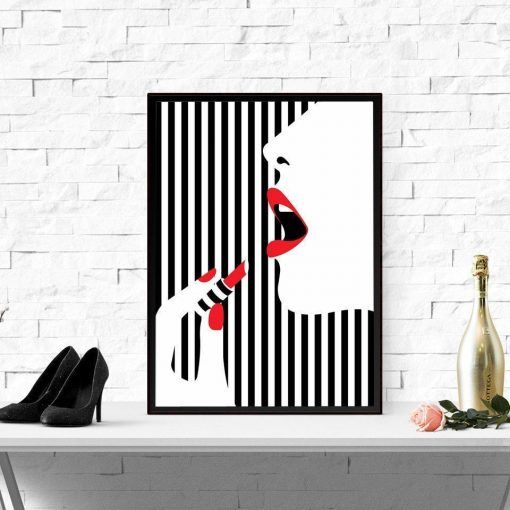 802-CANVASWALLPRINT-BE Watercolor Girl Fashion Wall Art Canvas Painting Nordic Posters And Prints Red Lips Wall Picture For
