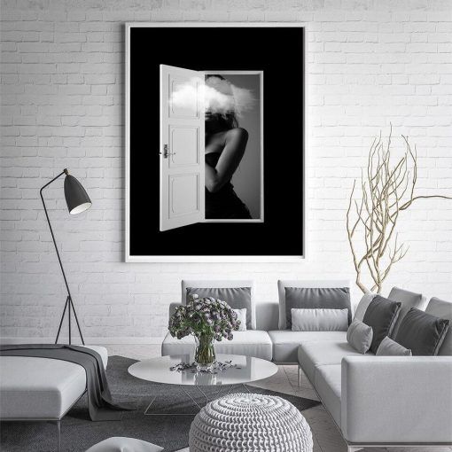 796-CANVASWALLPRINT-BE Black White Figure Painting Lips Wall Art Canvas Painting Nordic Posters And Prints Wall Pictures For