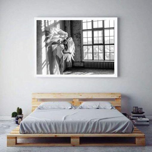 797-CANVASWALLPRINT-BE Black and White Window Prints Angel Posters Nordic Photography Art Canvas Painting Modern Wall Pictures For