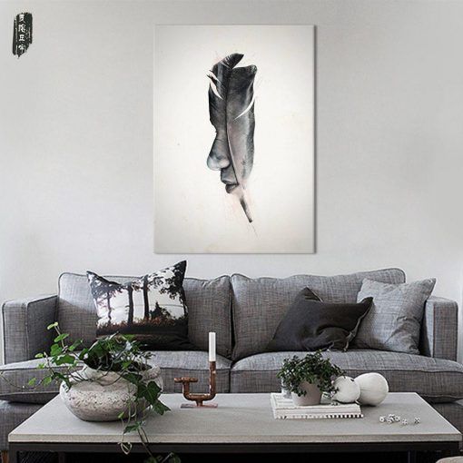 771-CANVASWALLPRINT-BE Canvas Painting Abstract Feather Wall Art Modern Home Decor Posters and Prints Nordic Figure Pictures for