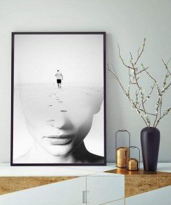 844-CANVASWALLPRINT-BE Simple Life Journey Modular Paintings on The Wall Black and White Sexy Woman Face Wall Art