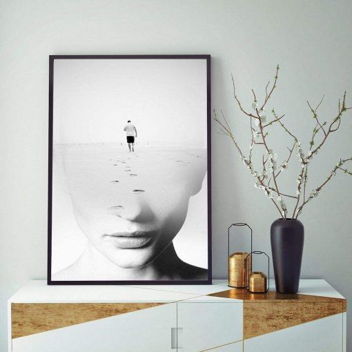 844-CANVASWALLPRINT-BE Simple Life Journey Modular Paintings on The Wall Black and White Sexy Woman Face Wall Art
