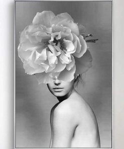835-CANVASWALLPRINT-BE Fashion Woman Poster Black And White Canvas Painting Flower Posters and Prints Wall Pop Art Picture