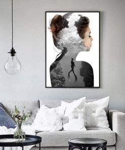 827-CANVASWALLPRINT-BE Black White Figure Canvas Poster Woman Painting Girls Wall Art With Frame Decorative Pictures for Bedrooms