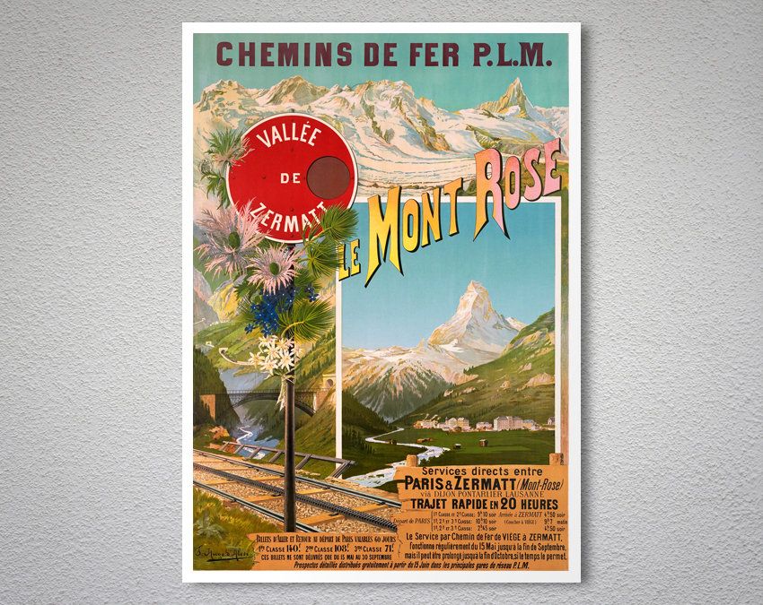 Le Mont Rose, Suisse Vintage Travel – Poster - Canvas Print - Wooden ...