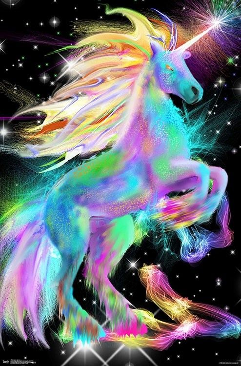 Neon - Unicorn – Poster - Canvas Print - Wooden Hanging Scroll Frame ...