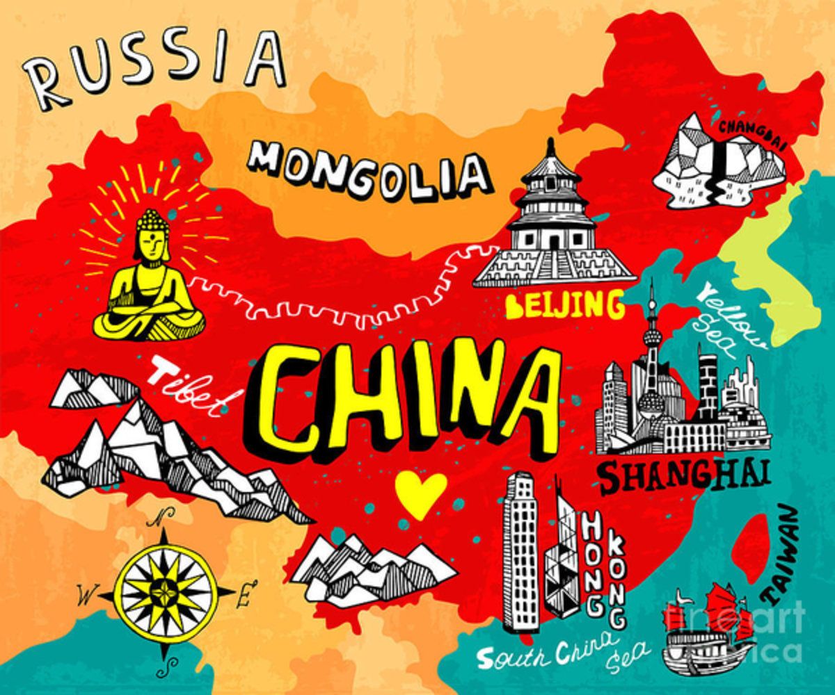 Illustrated Map Of China - Cartoon – Poster - Canvas Print - Wooden ...