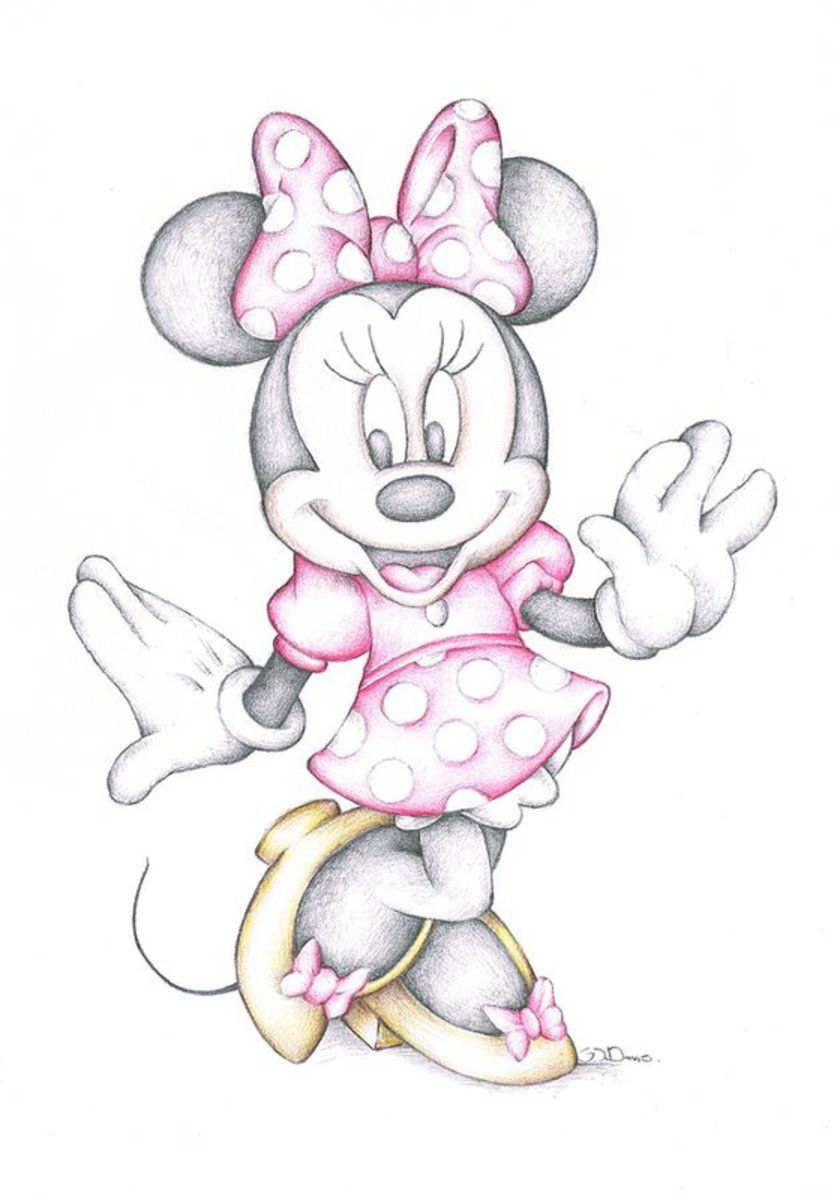 Minnie Mouse Disney Cartoon Colour Pencil Drawing